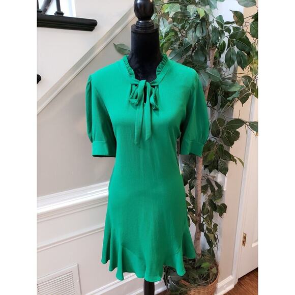 CeCe Womens Green Polyester Tie V Neck Short Sleeve Knee Length A Line Dress XL - Picture 1 of 14